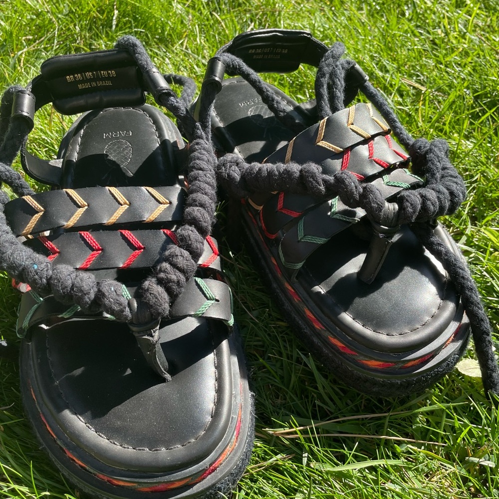 Farm Rio Black Rope Tie Flatform Sandal - Picture 7 of 13